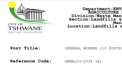 City of Tshwane x100 General Workers 2025