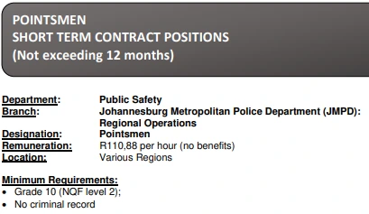 JMPD Pointsmen/Patrollers | Grade 10