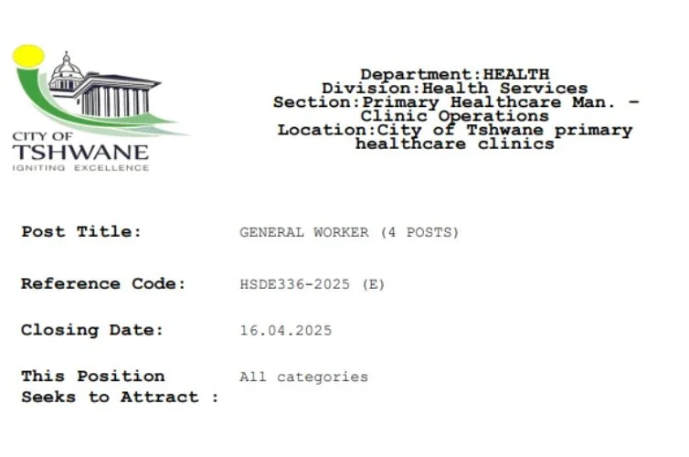General Worker Jobs at the City of Tshwane X4 Posts